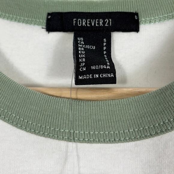 Forever 21 Montauk Ringer T-Shirt Crop Top White Green Short Sleeve Womens S - Picture 8 of 10